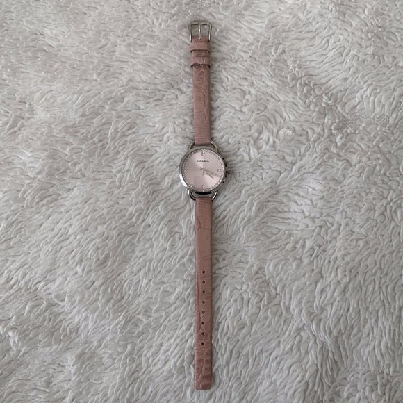 Fossil F2 Pink Alligator Genuine Leather Strap Crystal Rhinestone Watch ES-1273 - Picture 1 of 6